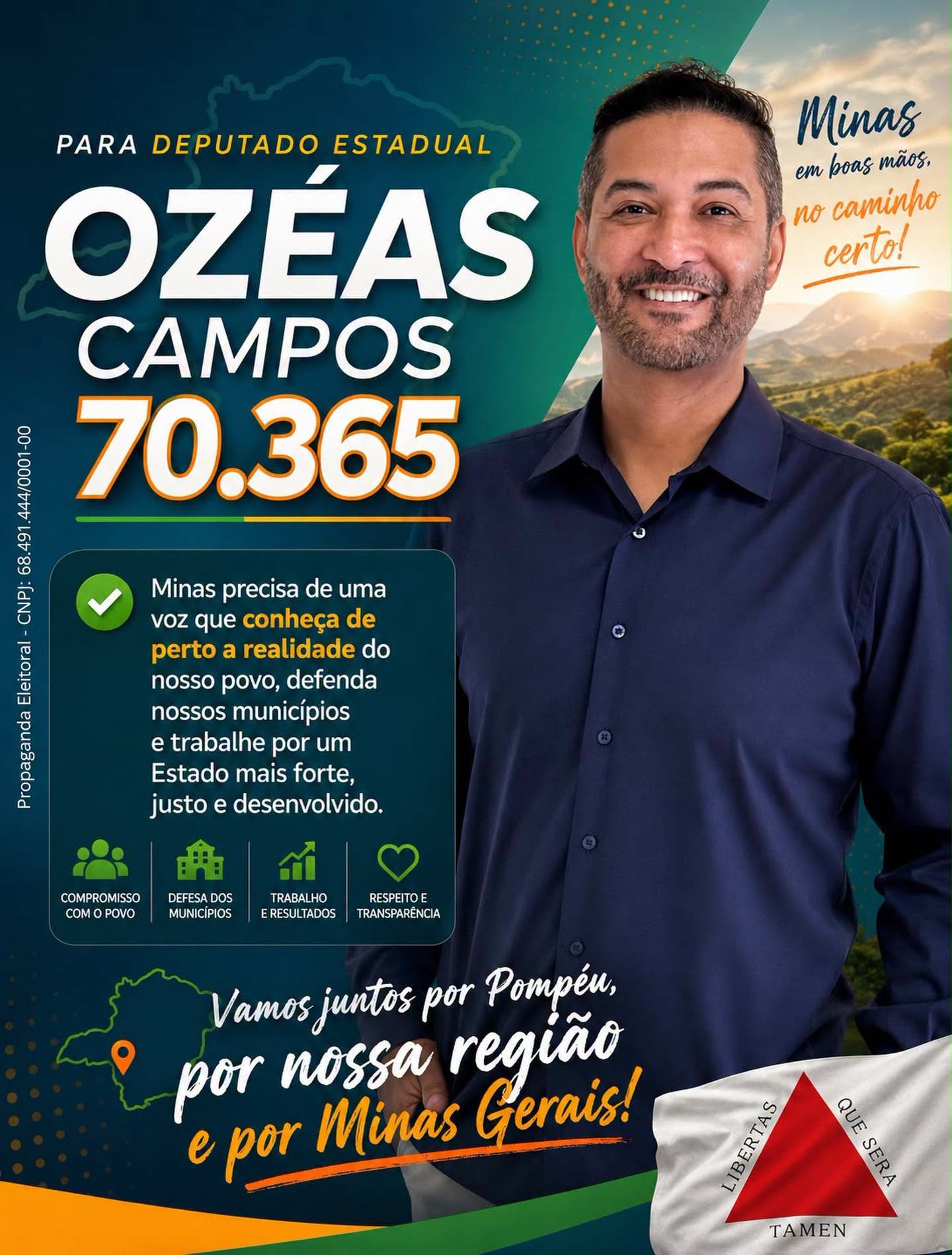 Ozéas Campos, candidato a deputado estadual por Minas Gerais — vote 70365